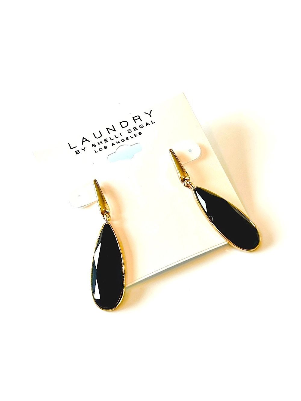 Laundry By Shelli Segal Black Faceted Drop Gold-Tone Earrings | Nwt